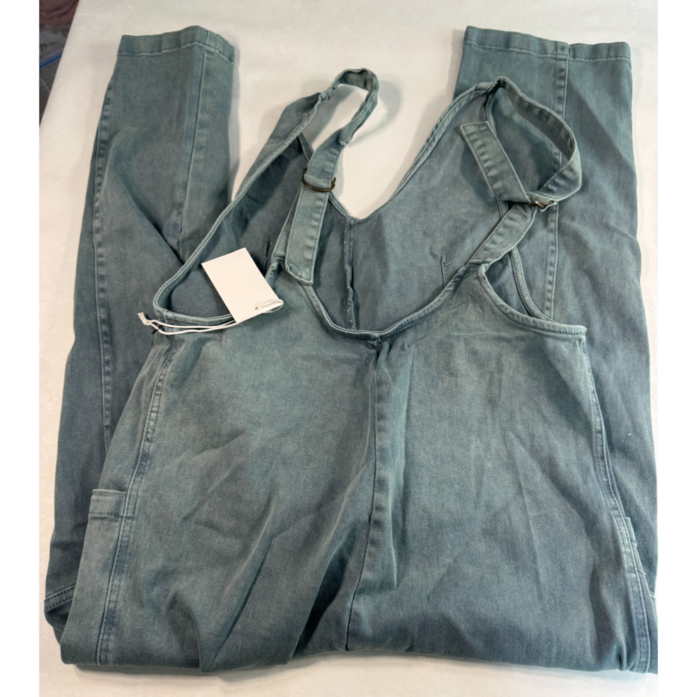 Zenana Teal Wide Leg Sleeveless Jumpsuit Adjustable Straps Pockets Size Small - Picture 2 of 2